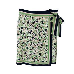 Talbots Silk Wrap Skirt Women Size 10 Green Navy Polka Dot Midi Pure Silk